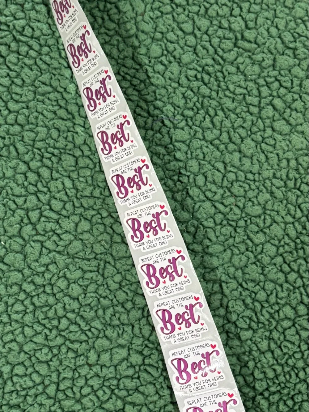 'Best' Thank You Sticker Strip - Pink Text on White Stickers